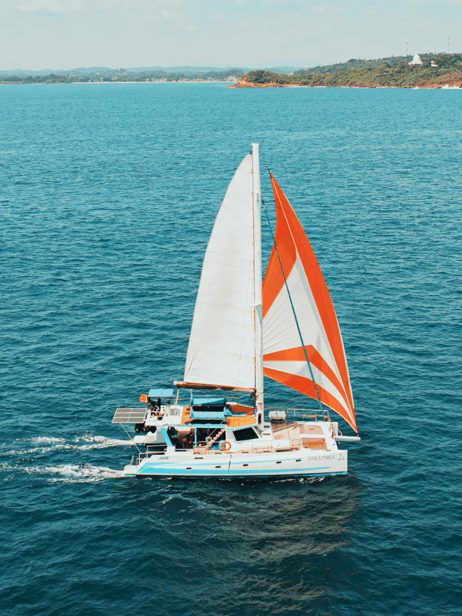 A Sail Lanka catamaran on an overnight journey along the coastline